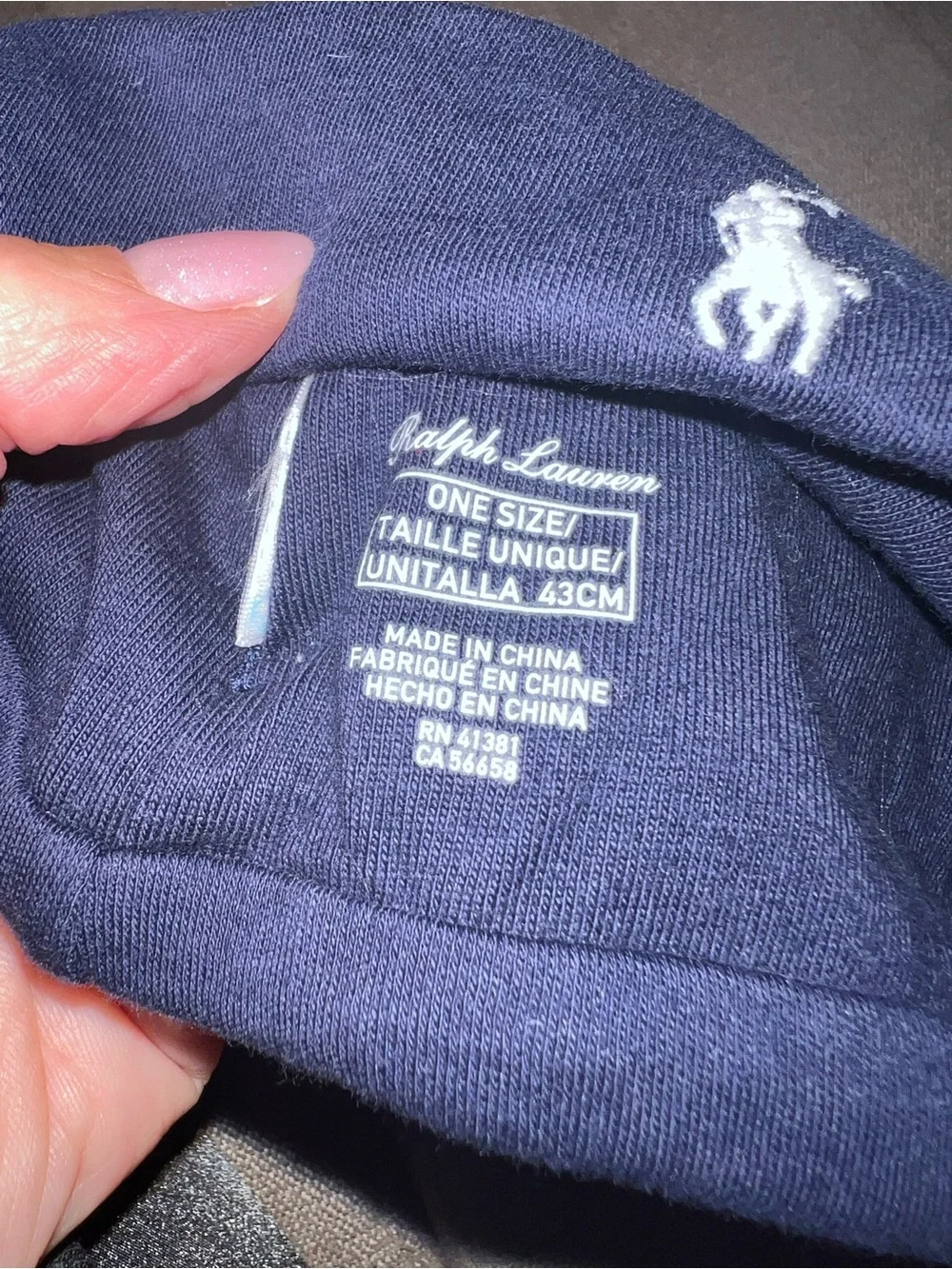 Ralph Lauren Navy Blue Polo Beanie Hat with White Pony Logo